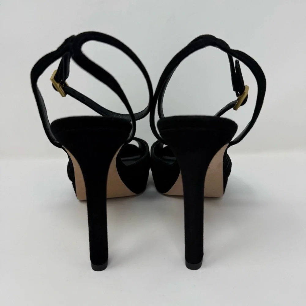 New Veronica Beard Brianne Sandals Black Suede Sz 8.5